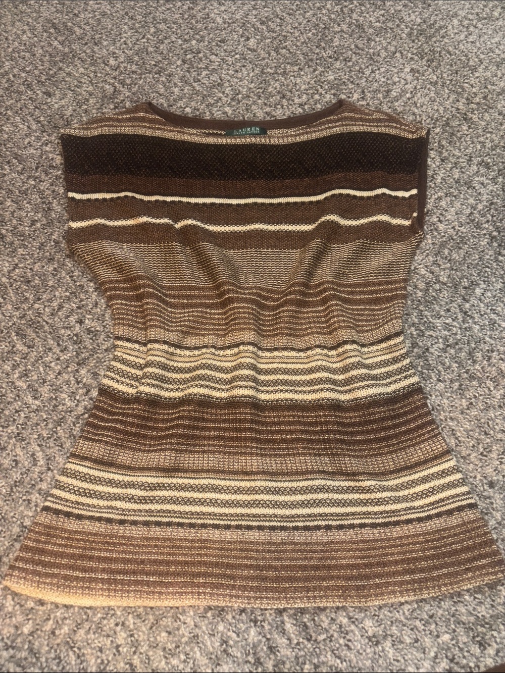 Ralph Lauren Brown and Cream Striped Knit Top